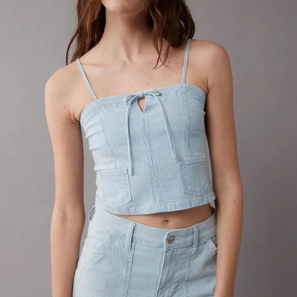 NWT American Eagle Striped Railroad Denim Crop Top